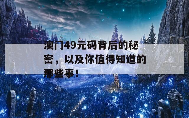 澳门49元码背后的秘密，以及你值得知道的那些事！