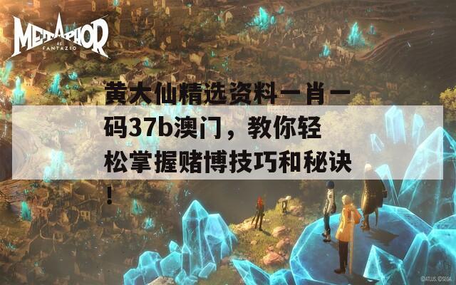 黄大仙精选资料一肖一码37b澳门，教你轻松掌握赌博技巧和秘诀！