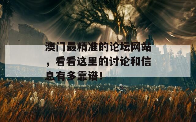 澳门最精准的论坛网站，看看这里的讨论和信息有多靠谱！